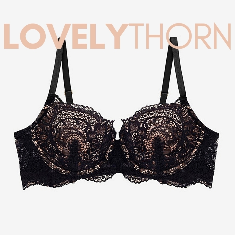 THIRDLOVE // black lace balconette multi-way adjustable strap underwire bra